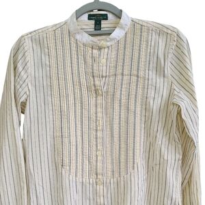 Lauren Ralph Lauren Mandarin Collar Womens Button Blouse Top‎ Pleats size S
